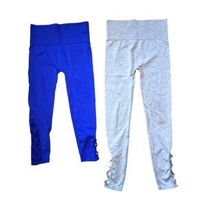 Zenana Outfitters 2 Pair of Leggings, Blue and Gray Size S/M